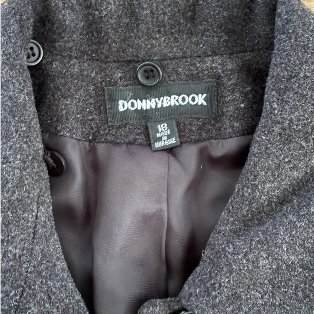 Vintage DONNYBROOK Wool Single Breasted Coat Women’s Size 18 Black Long Overcoat